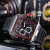 Men's Barrel Dial Quartz Watch With Carbon Fiber Pattern Pointer Display Rubber Strap Business Style Wholesale
