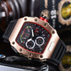 Men's Barrel Dial Quartz Watch With Carbon Fiber Pattern Pointer Display Rubber Strap Business Style Wholesale