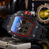 Men's Barrel Shaped Carbon Fiber Business Quartz Watch With Wood Grain Style Rubber Strap Stainless Steel Buckle