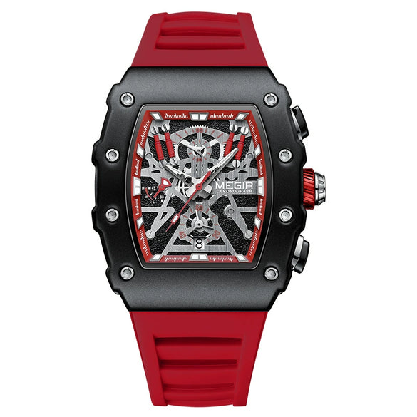 Men's Barrel Shaped Silicone And Stainless Steel Watch With Chronograph Function