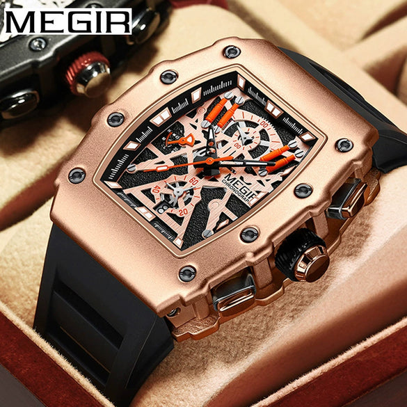 Men's Barrel Shaped Silicone And Stainless Steel Watch With Chronograph Function