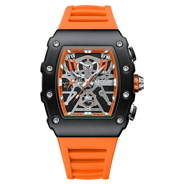 Men's Barrel Shaped Silicone And Stainless Steel Watch With Chronograph Function