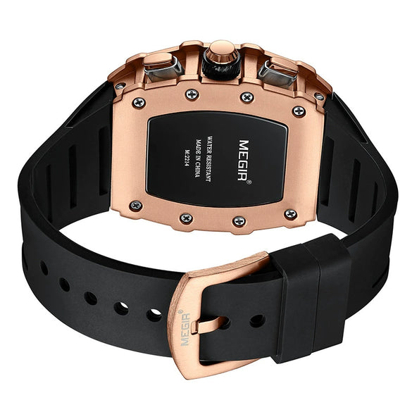 Men's Barrel Shaped Silicone And Stainless Steel Watch With Chronograph Function