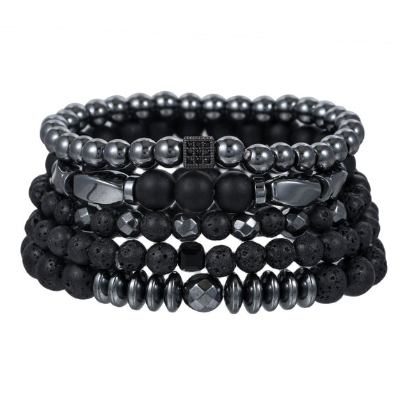 Men's Beaded Bracelet Set Stone Geometric Handmade