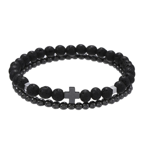 Men's Beaded Bracelet Set Stone Geometric Handmade