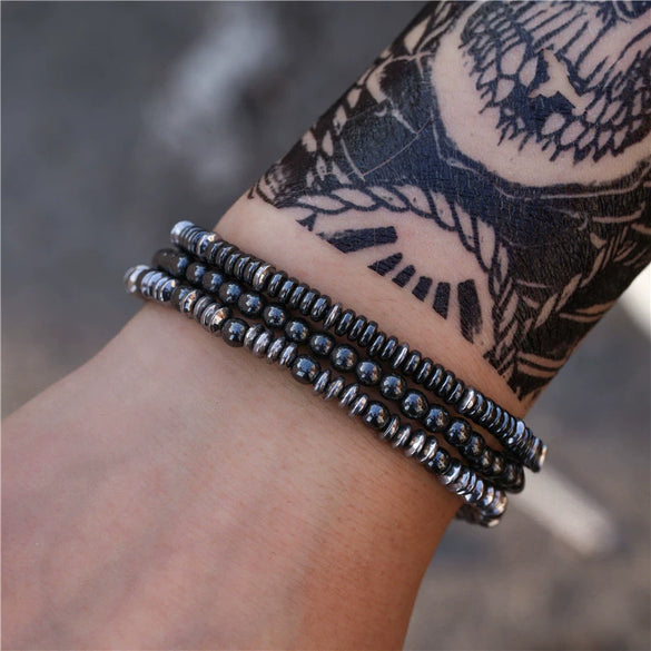 Men's Beaded Bracelet Set Stone Geometric Handmade