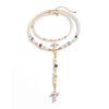 Men's Beaded Necklace With Alloy Cross Pendant And Imitation Pearls Handmade Geometric Style