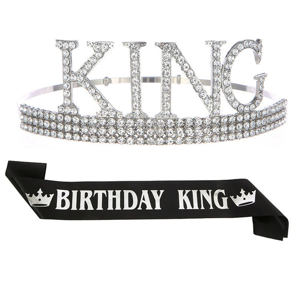 Men's Belt Set With Alloy And Satin Cloth Crown In Light Luxury Style For Birthday