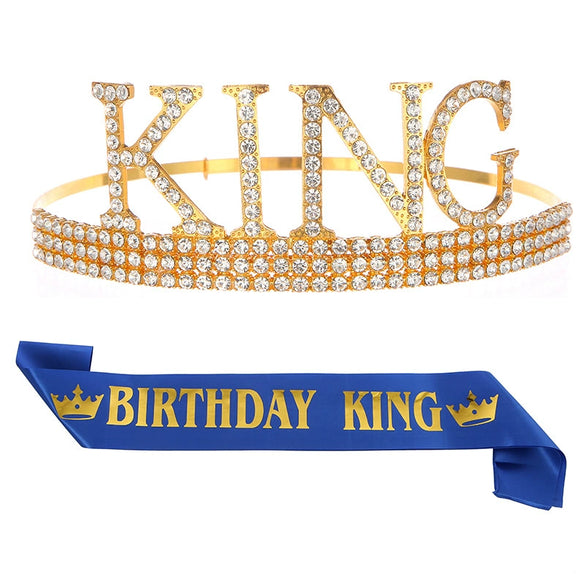 Men's Belt Set With Alloy And Satin Cloth Crown In Light Luxury Style For Birthday