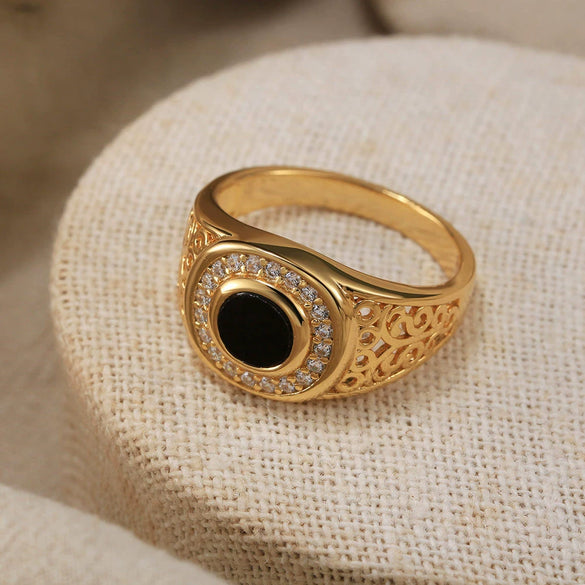 Men's Black Agate Ring S925 Sterling Silver Electroplated Niche Style