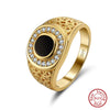 Men's Black Agate Ring S925 Sterling Silver Electroplated Niche Style