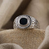 Men's Black Agate Ring S925 Sterling Silver Electroplated