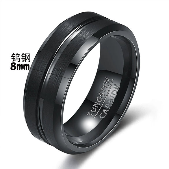 Men's Black And Gold Twotone Tungsten Steel Geometric Ring With Electroplated Finish Wholesale Jewelry