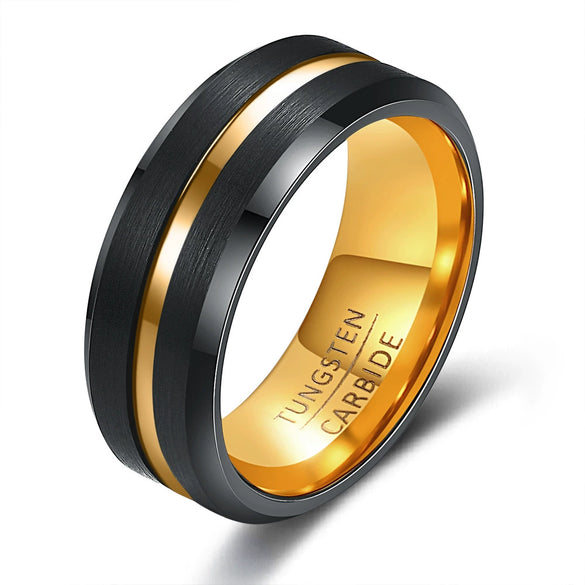 Men's Black And Gold Twotone Tungsten Steel Geometric Ring With Electroplated Finish Wholesale Jewelry