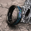 Men's Black Electroplated Tungsten Steel Ring With Blue Green Opal Inlay Minimalist Geometric Unisex Jewelry