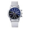 Men's Blue Light Threeeye Quartz Watch With Plastic Mesh Belt And Scale Calendar Alloy Case Silicone Strap Round Dial Plexiglass Mirror Pin Buckle Onion Crown Stainless Steel Clasp