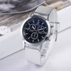 Men's Blue Light Threeeye Quartz Watch With Plastic Mesh Belt And Scale Calendar Alloy Case Silicone Strap Round Dial Plexiglass Mirror Pin Buckle Onion Crown Stainless Steel Clasp
