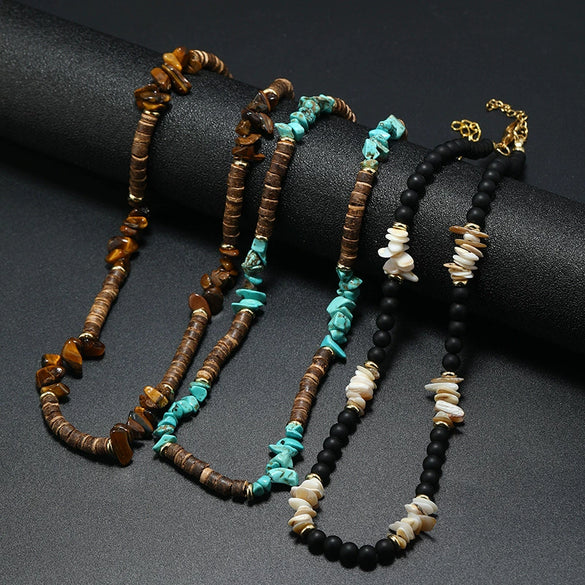 Men's Bohemian Geometric Beads And Crystal Hand Knitted Necklace