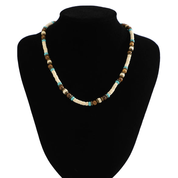 Men's Bohemian Geometric Wooden Bead And Coconut Shell Handmade Necklace