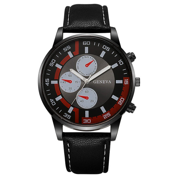 Men's Business Alloy Case Pu Strap Electronic Quartz Watch With Threeeye Sun Pattern And Round Dial