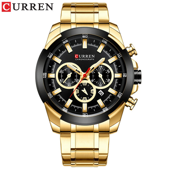 Men's Business Alloy Case Stainless Steel Strap Waterproof Quartz Multi Function Calendar Round Dial Watch