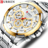 Men's Business Alloy Case Stainless Steel Strap Waterproof Quartz Multi Function Calendar Round Dial Watch