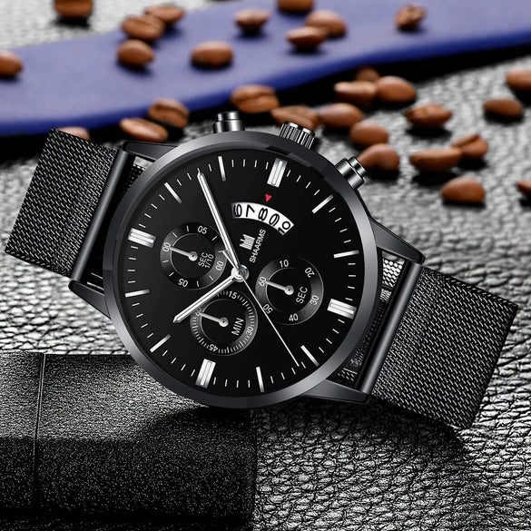 Men's Business Alloy Quartz Watch With Round Dial And Stainless Steel Buckle