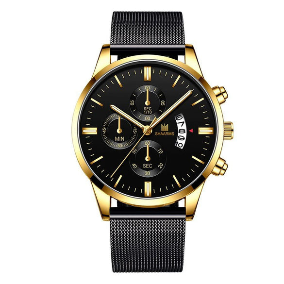 Men's Business Alloy Quartz Watch With Round Dial And Stainless Steel Buckle
