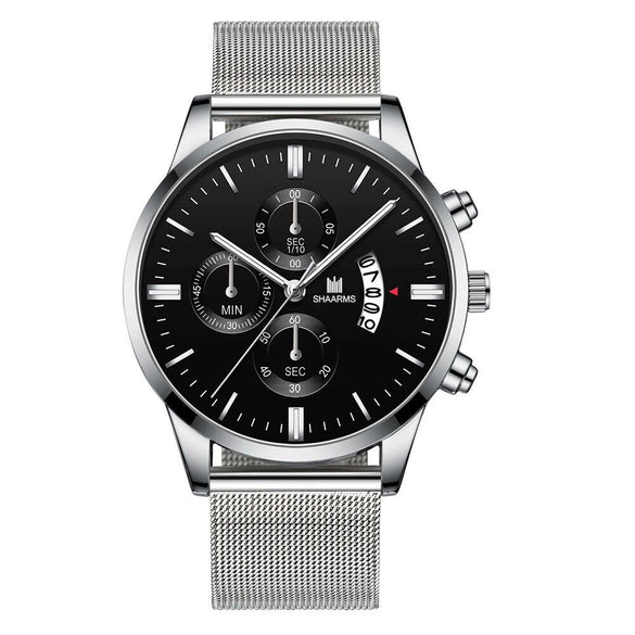 Men's Business Alloy Quartz Watch With Round Dial And Stainless Steel Buckle