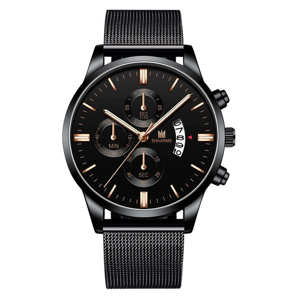 Men's Business Alloy Quartz Watch With Round Dial And Stainless Steel Buckle