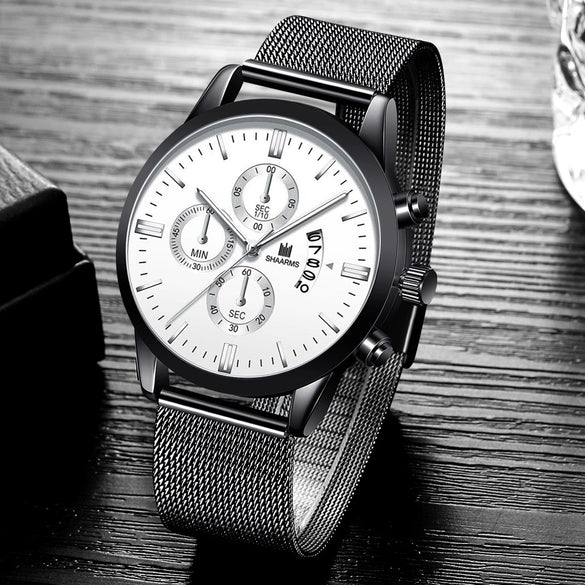 Men's Business Alloy Quartz Watch With Round Dial And Stainless Steel Buckle