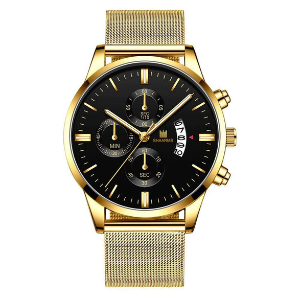 Men's Business Alloy Quartz Watch With Round Dial And Stainless Steel Buckle