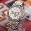 Men's Business Alloy Stainless Steel Round Dial Diamondencrusted Calendar Watch