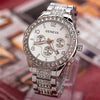 Men's Business Alloy Stainless Steel Round Dial Diamondencrusted Calendar Watch
