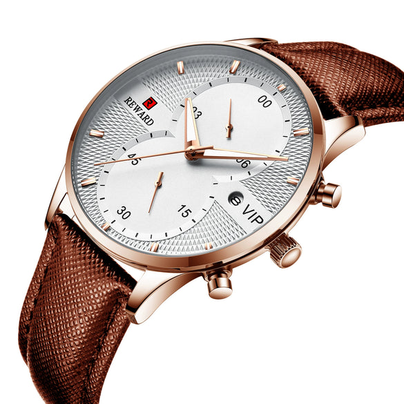 Men's Business And Leisure Waterproof Watch Alloy Case Genuine Leather Strap Round Dial