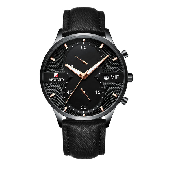 Men's Business And Leisure Waterproof Watch Alloy Case Genuine Leather Strap Round Dial
