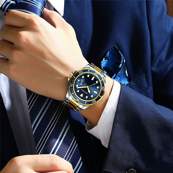 Men's Business Fashion Quartz Watch Alloy Case Stainless Steel Band Round Dial