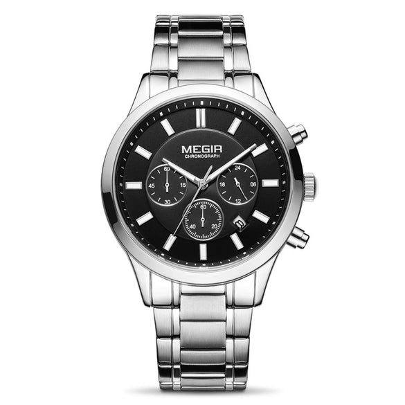 Men's Business Fashion Watch Stainless Steel Belt Round Dial Chronograph Waterproof Luminous Quartz