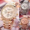 Men's Business Leisure Watch With Three Eye Belt Calendar Diamond Encrusted Alloy Case And Strap Round Dial Stainless Steel Clasp Spiral Crown Ordinary Glass Mirror