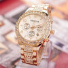 Men's Business Leisure Watch With Three Eye Belt Calendar Diamond Encrusted Alloy Case And Strap Round Dial Stainless Steel Clasp Spiral Crown Ordinary Glass Mirror