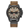 Men's Business Multifunction Automatic Date Waterproof Quartz Watch With Round Dial Stainless Steel Clasp Leather Strap And Alloy Case