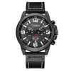 Men's Business Multifunction Automatic Date Waterproof Quartz Watch With Round Dial Stainless Steel Clasp Leather Strap And Alloy Case