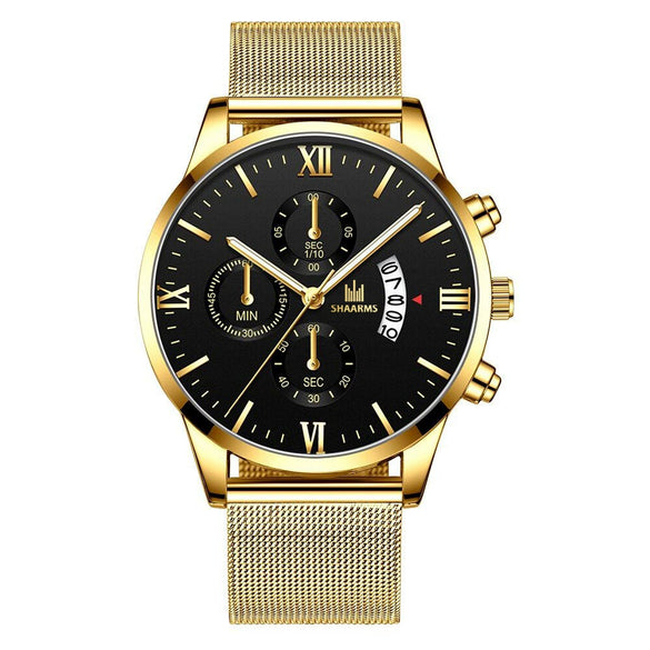 Men's Business Quartz Watch Alloy Case And Strap Round Dial With Printed Logo
