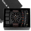 Men's Business Quartz Watch And Allmatch Beaded Bracelet Set Alloy Case Imitation Leather Strap Stainless Steel Clasp Round Dial Mineral Strengthened Mirror