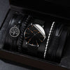 Men's Business Quartz Watch And Bracelet Set Alloy Case Imitation Leather Strap Stainless Steel Buckle Round Dial