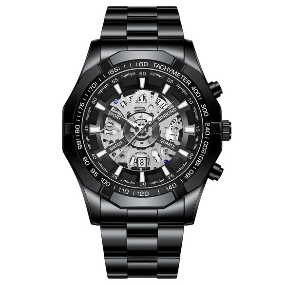 Men's Business Quartz Watch Metal Case Stainless Steel Band Round Dial