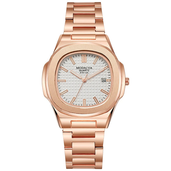 Men's Business Quartz Watch Steel Alloy Square With Diamond Scale Calendar