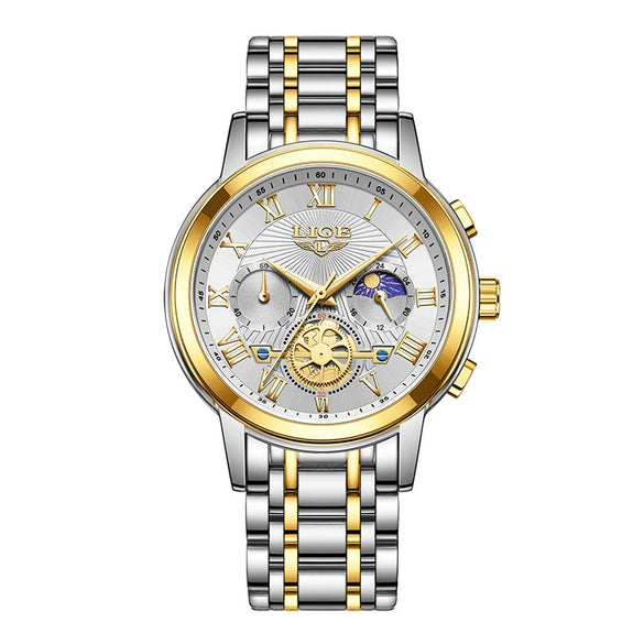 Men's Business Quartz Watch Zinc Alloy Case Stainless Steel Strap Round Dial Multifunctional Waterproof