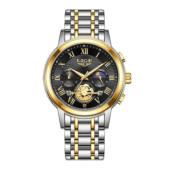 Men's Business Quartz Watch Zinc Alloy Case Stainless Steel Strap Round Dial Multifunctional Waterproof
