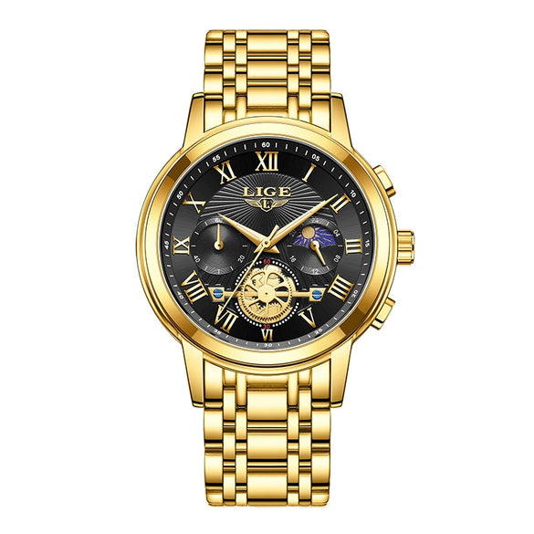 Men's Business Quartz Watch Zinc Alloy Case Stainless Steel Strap Round Dial Multifunctional Waterproof
